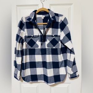 Women’s J.Crew Shirt Zip Up Navy Blue and White Pullover, Sz S